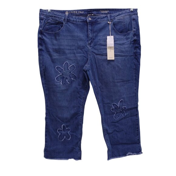 NWT Laurie Felt Forever Denim Floral Crop Straight Jean Sz 28WP Medium Wash - Picture 2 of 12